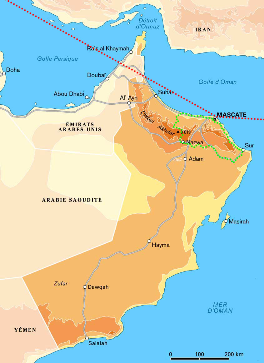 carte de notre parcours au Sultanat d'Oman